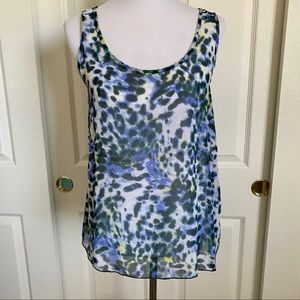 Soprano Semi Sheer Blue Leopard Print Tank Top Large‎
